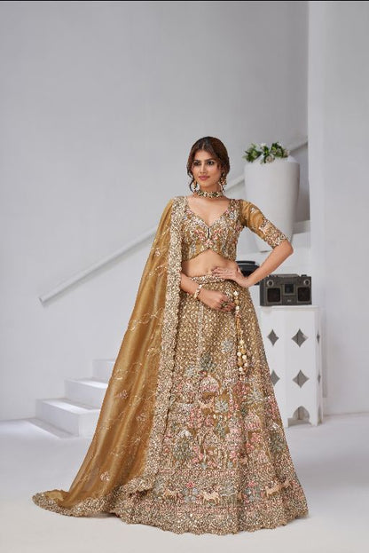 Designer Bridal Lehenga with Temple, Auspicious Cow Motifs for a Traditional Look
