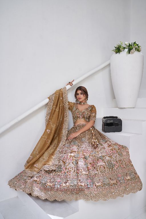 Designer Bridal Lehenga with Temple, Auspicious Cow Motifs for a Traditional Look