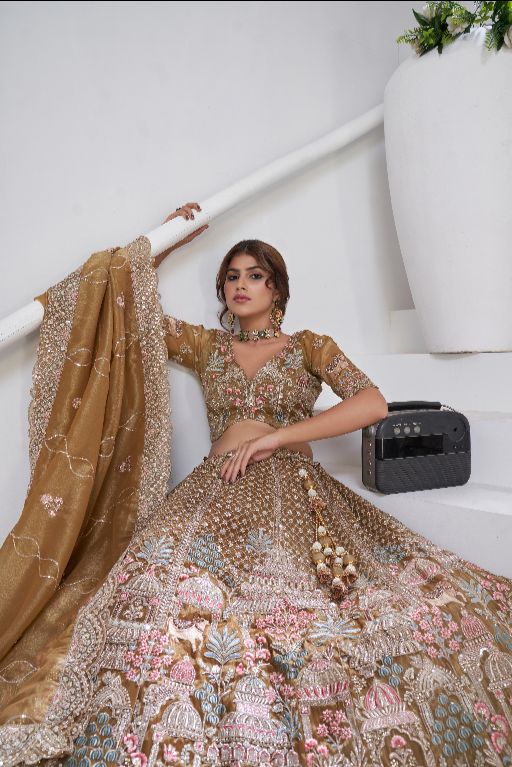 Designer Bridal Lehenga with Temple, Auspicious Cow Motifs for a Traditional Look