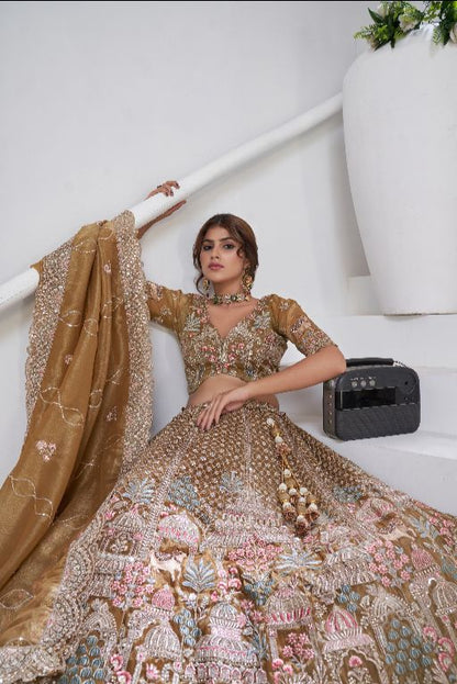 Designer Bridal Lehenga with Temple, Auspicious Cow Motifs for a Traditional Look