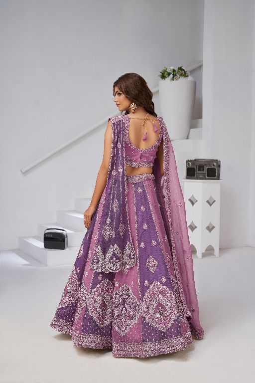 Festive Glam Mauve and Dark Purple Double Dupatta Lehenga with Layered Dupattas