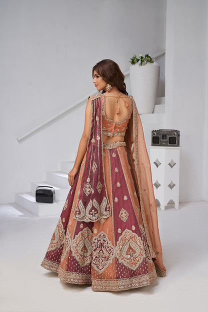 Two Shades of Elegance – Rust & Dark Rust Double Dupatta Lehenga