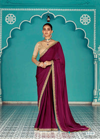 Maroon embroidery work saree with jacquard work blouse piece