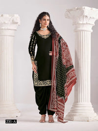 Black Roman Silk Semi Stitched Suit with Embroidery & Real Mirror Work