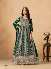Green Faux Georgette Semi Stitched Anarkali Suit with Heavy Embroidery Work
