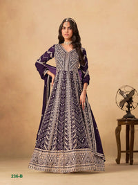 Wine Faux Georgette Semi Stitched Anarkali Suit with Heavy Embroidery Work