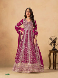 Rani Pink Faux Georgette Semi Stitched Anarkali Suit with Heavy Embroidery Work