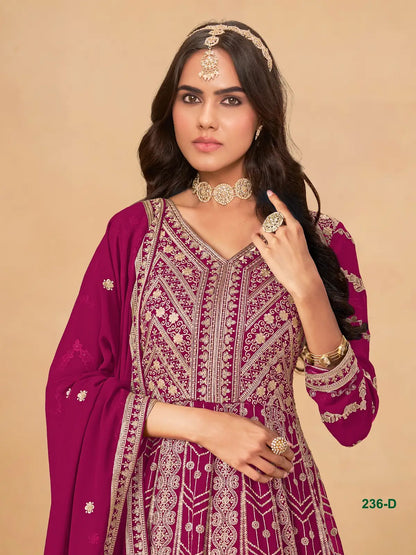Rani Pink Faux Georgette Semi Stitched Anarkali Suit with Heavy Embroidery Work