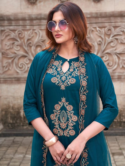 Rama Color Rayon Slub Fabric Beautiful Festive Wear Salwar Kameez