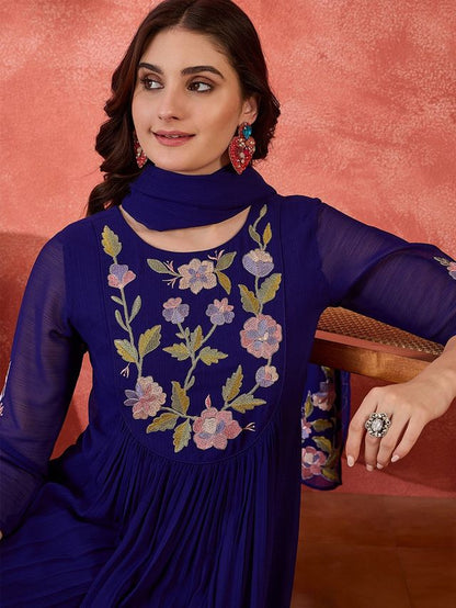 Royal Blue Color Silk Blend Fabric Elegant Salwar Kameez
