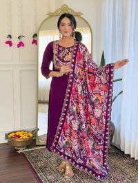 Women's Viscose Chanderi Fabric Straight Kurta, Pant and Dupatta Set