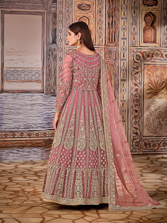 Light Purple Embroidered Net Semi Stitched Anarkali Suit