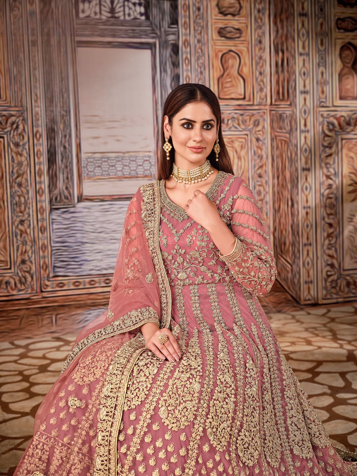 Light Purple Embroidered Net Semi Stitched Anarkali Suit