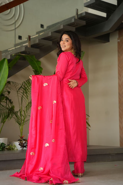 Gajri Color Chinon Fabric Designer Embroidery Work Suit for Trendy Girlie Looks