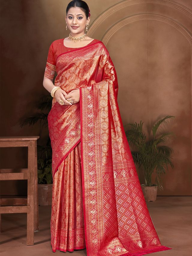 Maroon Color Kanjivaram Silk Fabric Woven Designer Graceful Partywear Saree