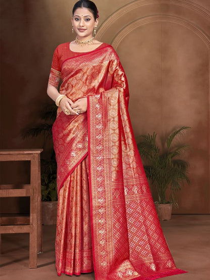 Maroon Color Kanjivaram Silk Fabric Woven Designer Graceful Partywear Saree