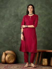 Maroon Color Cotton Silk Blend Beautiful Stylish Tendy Top Bottom Set