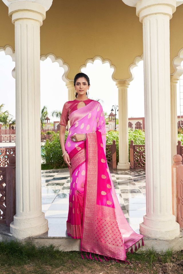 Pink Color Georgette Fabric Heavy Wevon Designer Work Graceful Saree