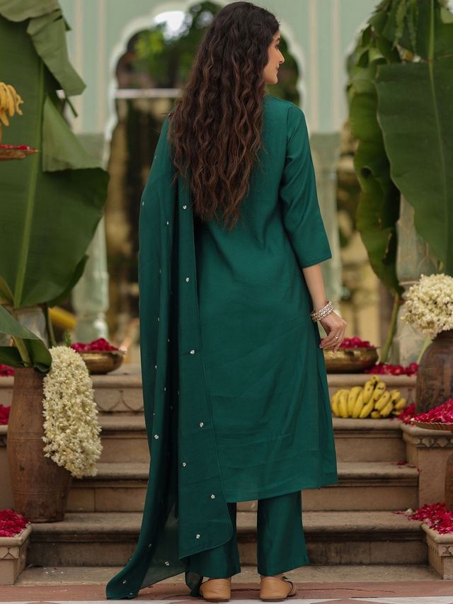 Green Color Viscose Rayon Fabric Beautiful Partywear Dress For Girls