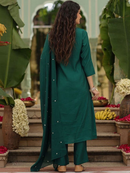 Green Color Viscose Rayon Fabric Beautiful Partywear Dress For Girls