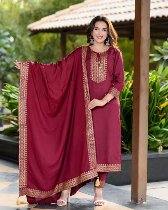Maroon Rayon Slub Fabric Beautiful Graceful Ceremonial Kurta Set