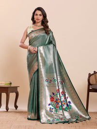 Green Color Beautiful Soft Silk Fabric Woven Designer Saree