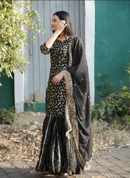 Women's Chinon fabric Embroidery work Kurta with Lehenga and Dupatta set