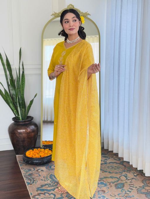 Women Beautiful Embroidery Rayon Fabric with Straight Kurta, Pant and Dupatta Set