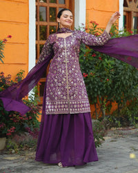 Women's Beautiful Embroidery Tapeta Silk Fabric Straight Kurta Sharara and Dupatta Set