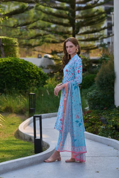 Women's Gorgeous Cotton Printed Straight Kurta with Pant And Dupatta Set