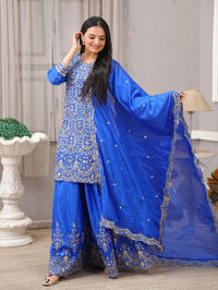 Women's Heavy Chinon Embroidery work Kurta with Sharara and Dupatta set