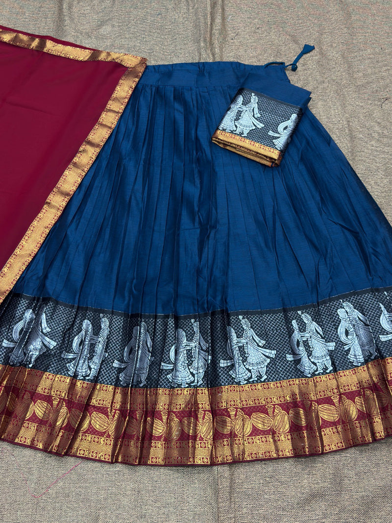 Rama Kanchi Cotton Zari Weaving Work Semi-stitched Lehenga Choli with Dupatta