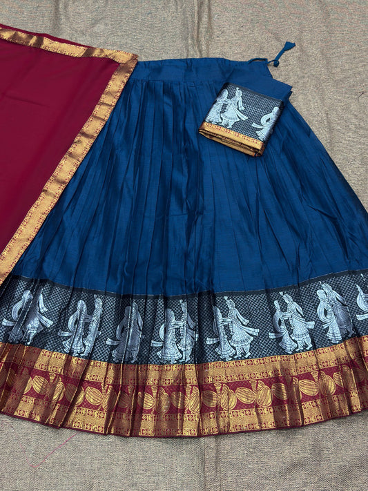 Rama Kanchi Cotton Zari Weaving Work Semi-stitched Lehenga Choli with Dupatta