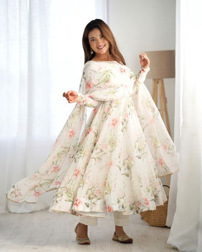  ORGANZA SILK FABRIC FULLY FLAIR KALI PATTERN AND CANVAS PATTA WITH DUPPTA SET,PENT READY TO WEAR