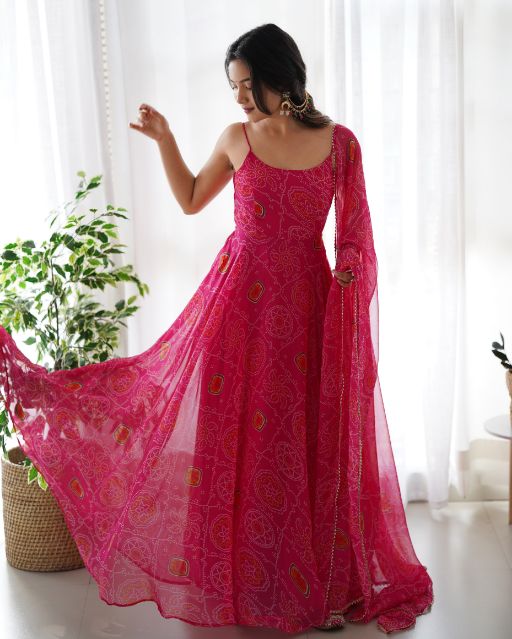 pink bandhani anarkali Pink Bandhani Suit Meesho The Bandhani Collection Meesho Kurta Set HaulMeesho Bandhani Kurta