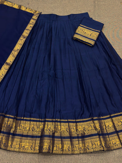 Navyblue Kanchi Cotton Zari Weaving Work Semi-stitched Lehenga Choli with Dupatta