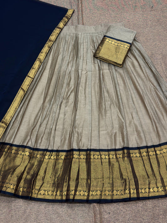 Cream Kanchi Cotton Zari Weaving Work Semi-stitched Lehenga Choli with Dupatta