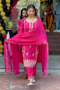 Women's Chinon fabric Embroidery work Kurta with Pant and Dupatta set 3888