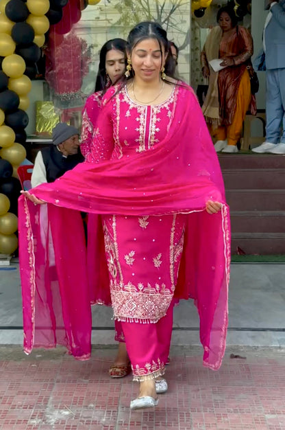 Women's Chinon fabric Embroidery work Kurta with Pant and Dupatta set 3888