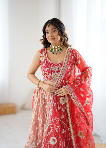 Traditional  Designer Lehenga Choli with Intricate Embroidery Orange