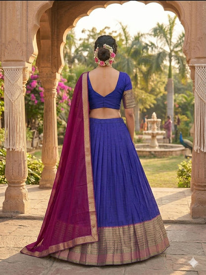 Royalblue Kanchi Cotton Zari Weaving Work Semi-stitched Lehenga Choli with Dupatta