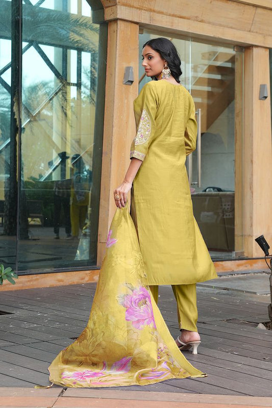 Yellow Color Beautiful Cotton Silk Fabric Ceremonial Salwar Suit