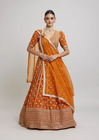 Leheriya Style Lehenga Choli with Embroidered Dupatta HKV-003650-ORANGE