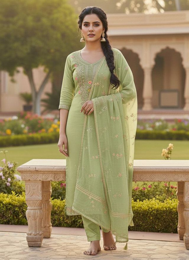 Chanderi Butti Fabric Beautiful Embroidered Suit