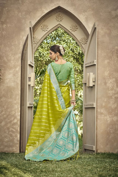 Parrot Green Color Banarasi Silk Fabric Ethnic woven Designer Saree