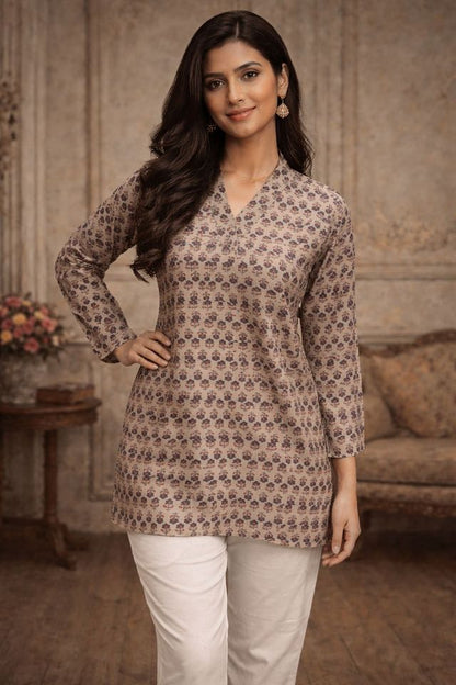 Grey Color Muslin Fabric Formal Looks Kurta For Girls
