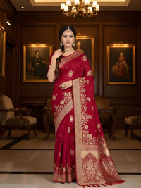 Red Color Ethnic Crepe Silk Fabric Woven Jacquard Designer Ceremonial Saree