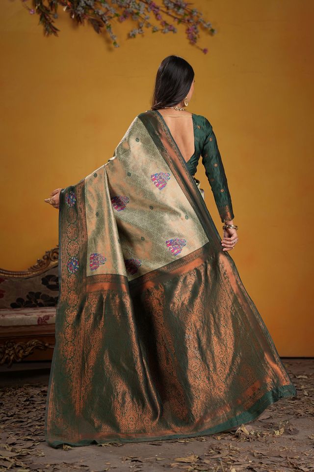 Green Color Beautiful Art Silk Fabric Woven Jacquard Designer Saree