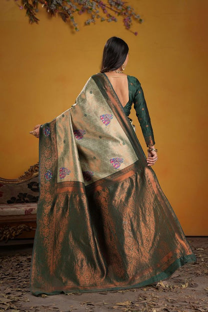 Green Color Beautiful Art Silk Fabric Woven Jacquard Designer Saree