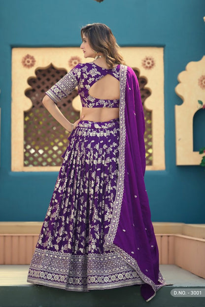 Purple Dola Silk Semi Stitched Lehenga Choli with Heavy Embroidery Work